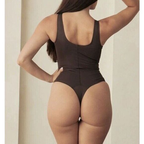 Pinsy Women's Sz 1X Cocoa Brown High Neck Hourglass Thong Shapewear Bodysuit - Picture 4 of 4
